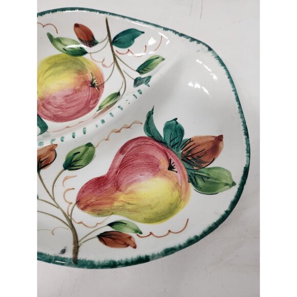 Vintage Italyan Pottery Ceramic Divided Apple Pear Serving Dish Hand Painted - Picture 2 of 8